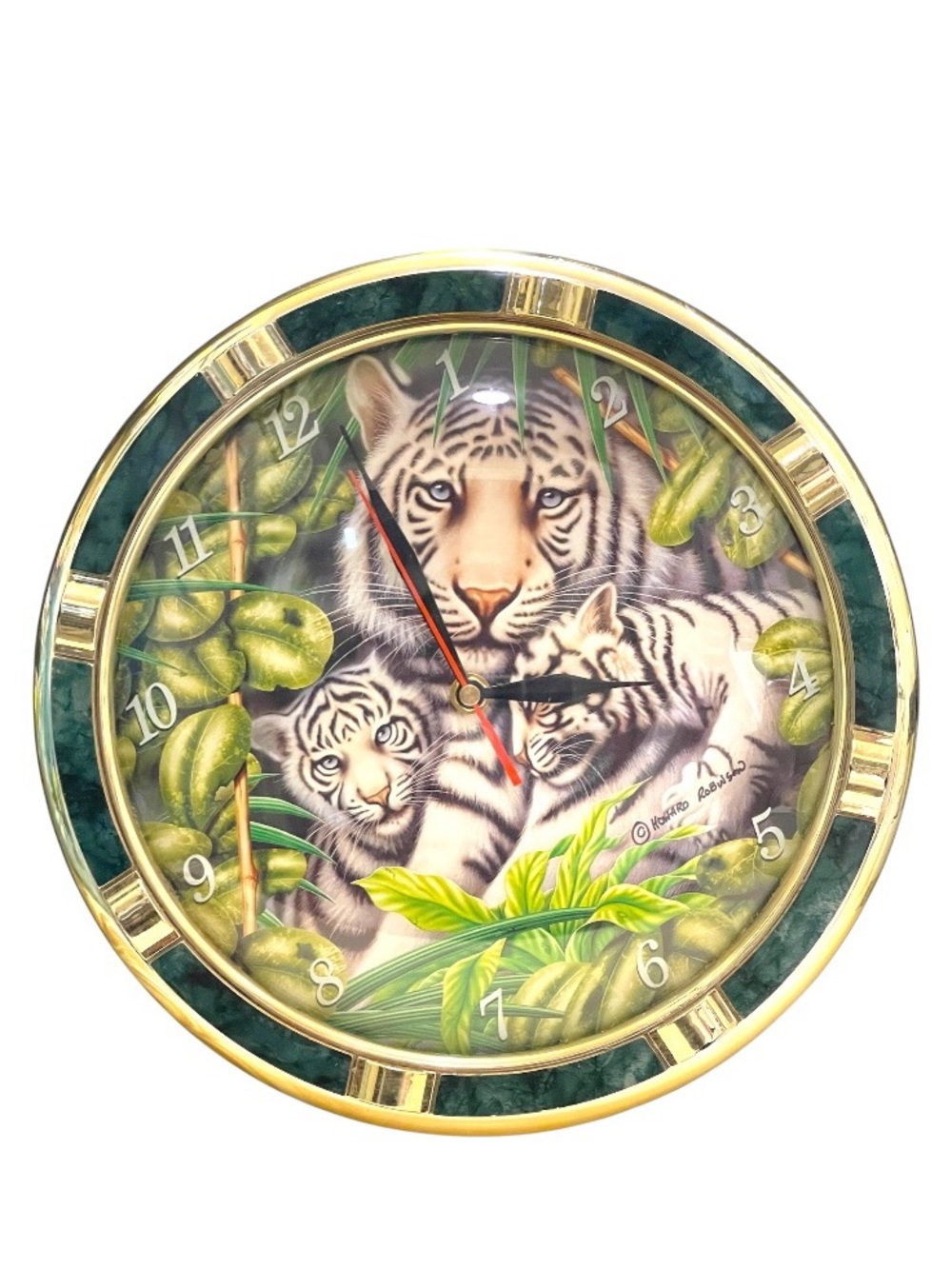 Vintage White Tigers Wall Clock 11.5” Signed By Howard Robinson Works Perfectly